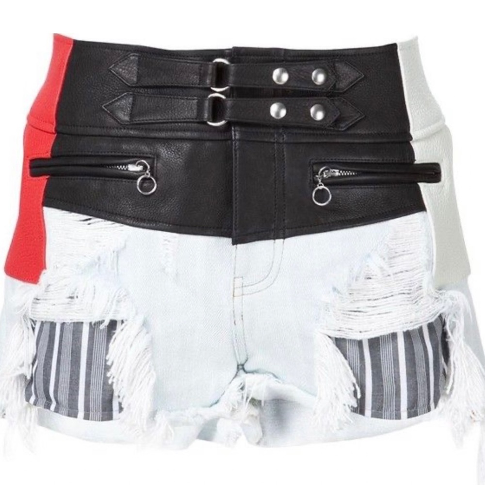 Alexander Wang Black Red White Distressed Denim Jean Shorts